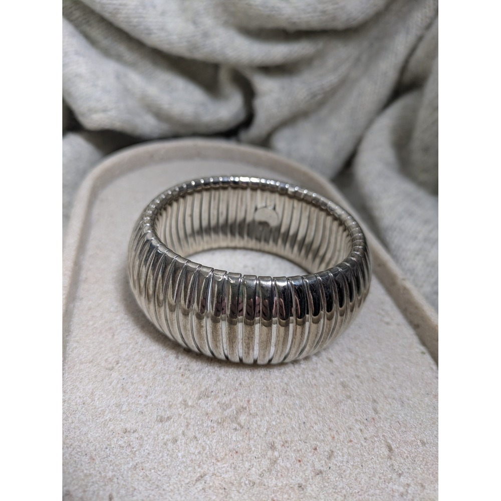 Vintage Cobra Bracelet In Silver Tone Chunky Statement Glossy Polished Wide